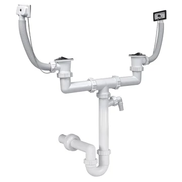 Styron kétmedencés mosogató csőszifon túlfolyóval és csatlakozóval (STY-639)