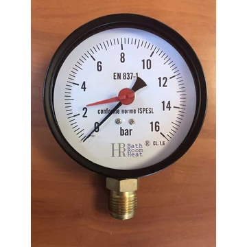 BRH Ipari nyomásmérő fémházas, 0-10 bar, 1/2" alsó csatlakozás, 100mm (BRH 238)