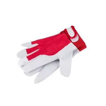 Flexo Bőr védőkesztyű, szürke kecskebőr/piros vászon, tépőzáras, 9-es méret (50541)