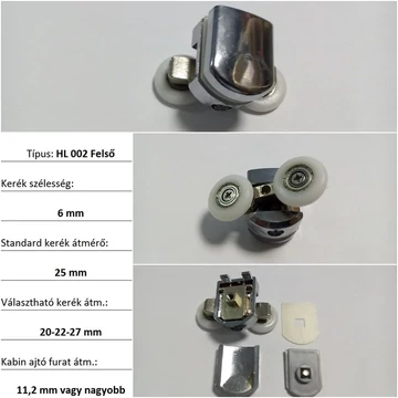 Görgő zuhanykabinhoz, felső (HL002)