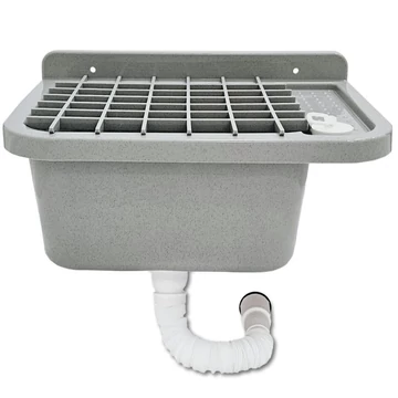 Szürke műanyag falikút, 50 cm, szifon nélkül, ráccsal (2051G)