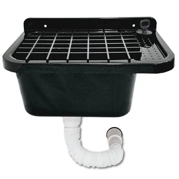 Fényes fekete műanyag falikút, 50 cm, szifon nélkül, ráccsal (2051N)