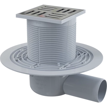 Alcaplast Padlóösszefolyó, oldalsó kivezetéssel, 105x105/50 (APV101)