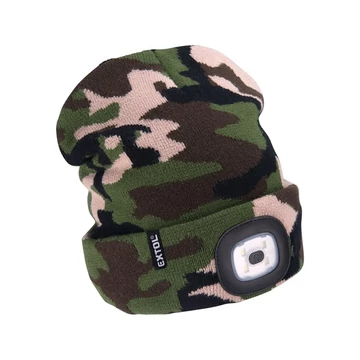 Extol Kötött sapka kivehető LED homloklámpával, terepszínű (MAD.43464)