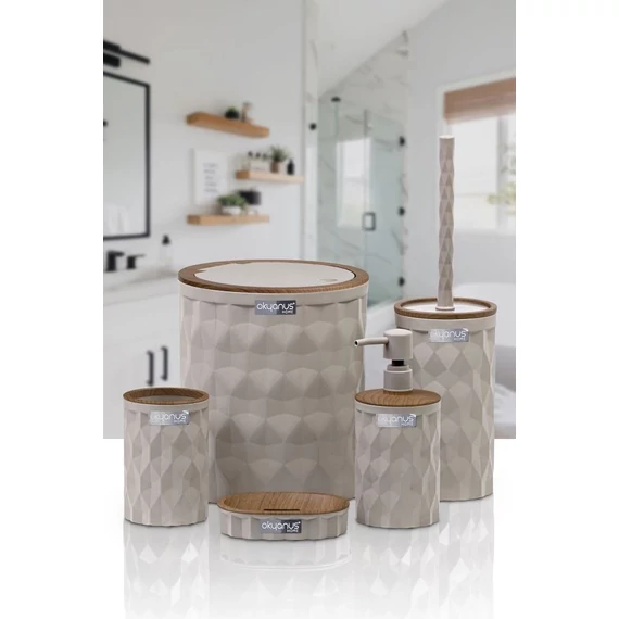 Diamond Bézs-Fa 5 részes fürdőszobai szett (OKY-467-3-K)