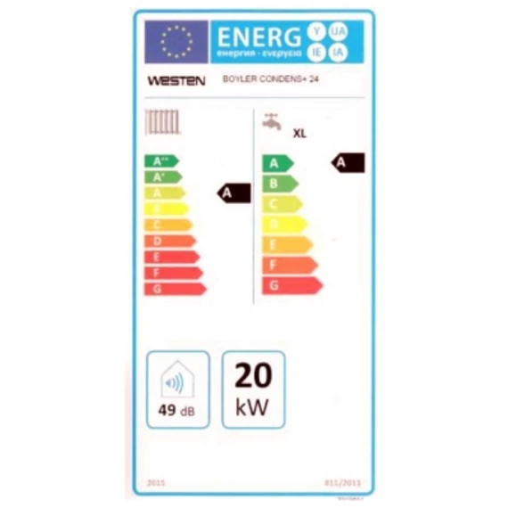 Westen Boyler Condens+ 24 beépített tárolós, kondenzációs kombi gázkazán (722124501) energiahatékonysági tanusítvány